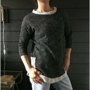 BAR by Melis kazan knit black shirt top tunic black white XS soft tee loungewear